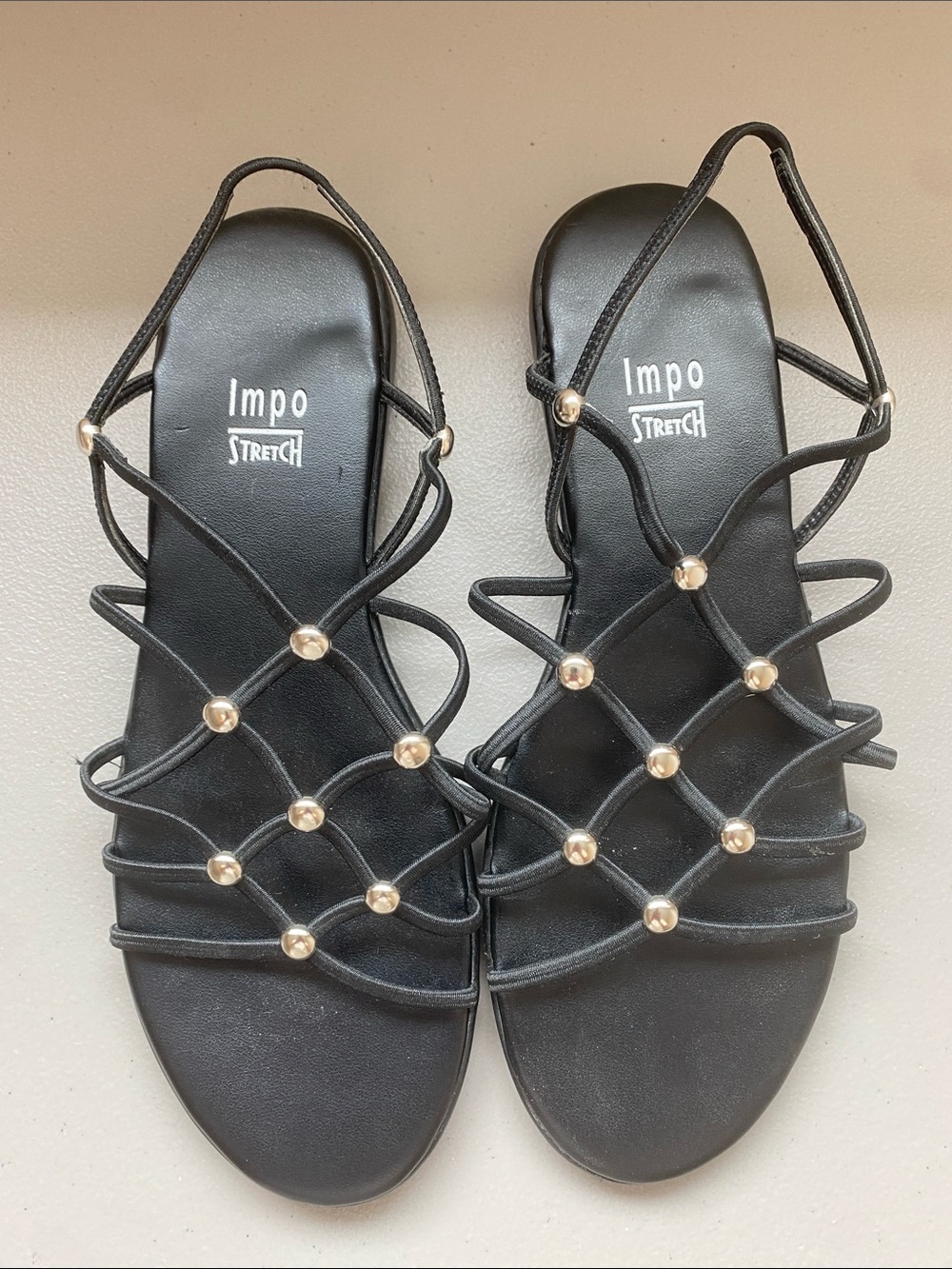Impo Stretch Black Strappy Sandals with Silver Studs Size 9 Women’s